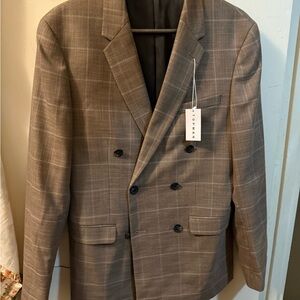 Plaid Brown Double-Breasted Blazer